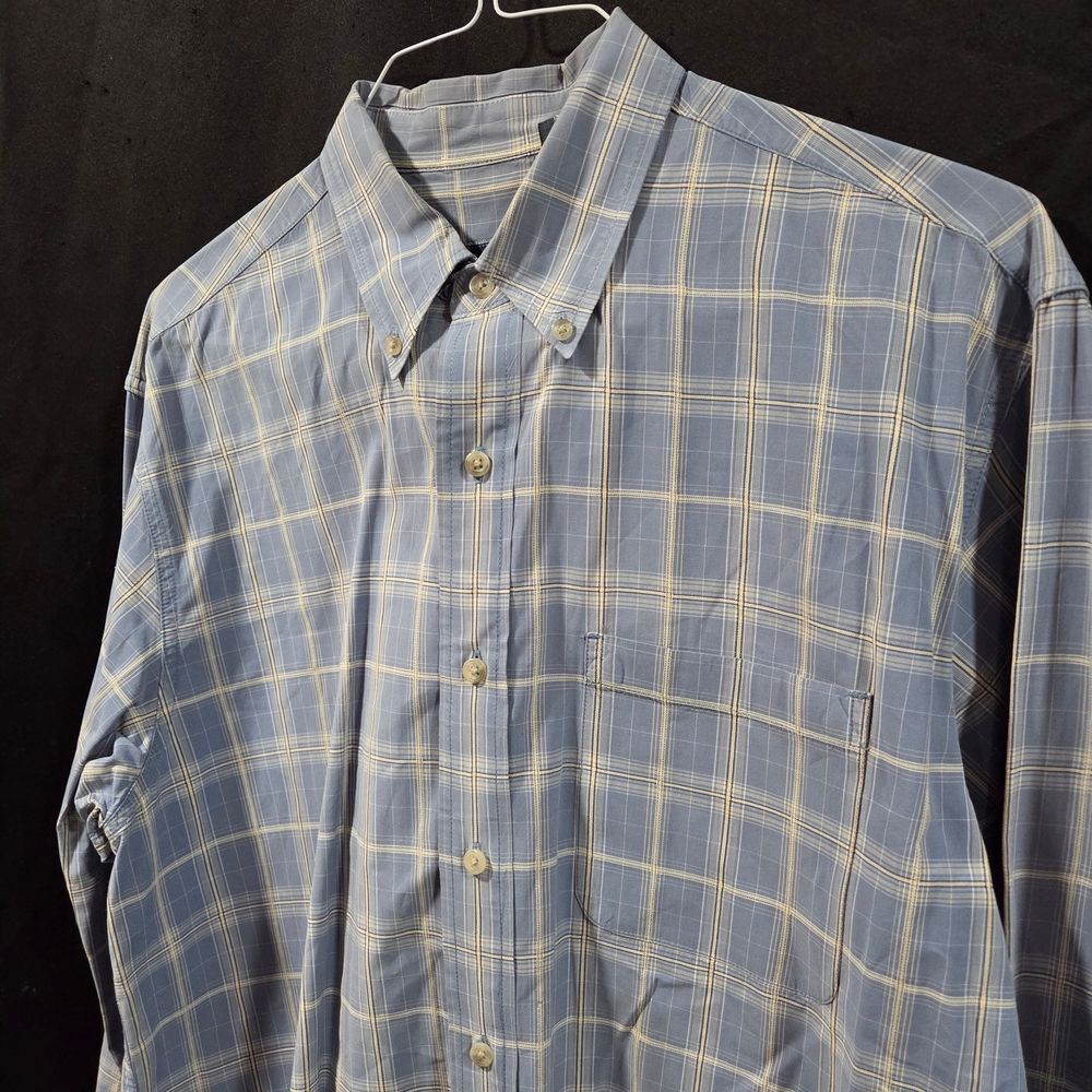 Izod Advantage Performance Coastal Blue White Plaid L/S Button Down Sz L Preppy